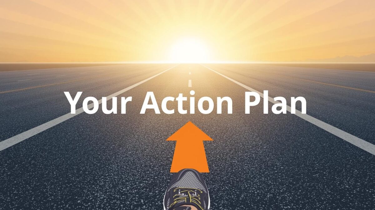 Illustration of a person at a starting line, ready to begin their money sweep journey, symbolizing an action plan for a new financial habit. 