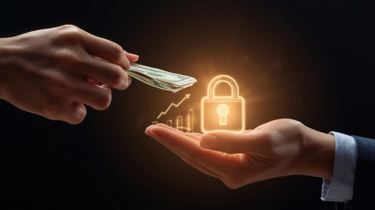 Illustration of hands transferring money to a savings account with a glowing aura, symbolizing the dopamine hit of saving and positive reinforcement from paying yourself first. 